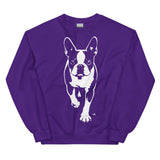 Boston Terrier Stencil Graphic – Minimalist Dog Lover Unisex Sweatshirt . Purple