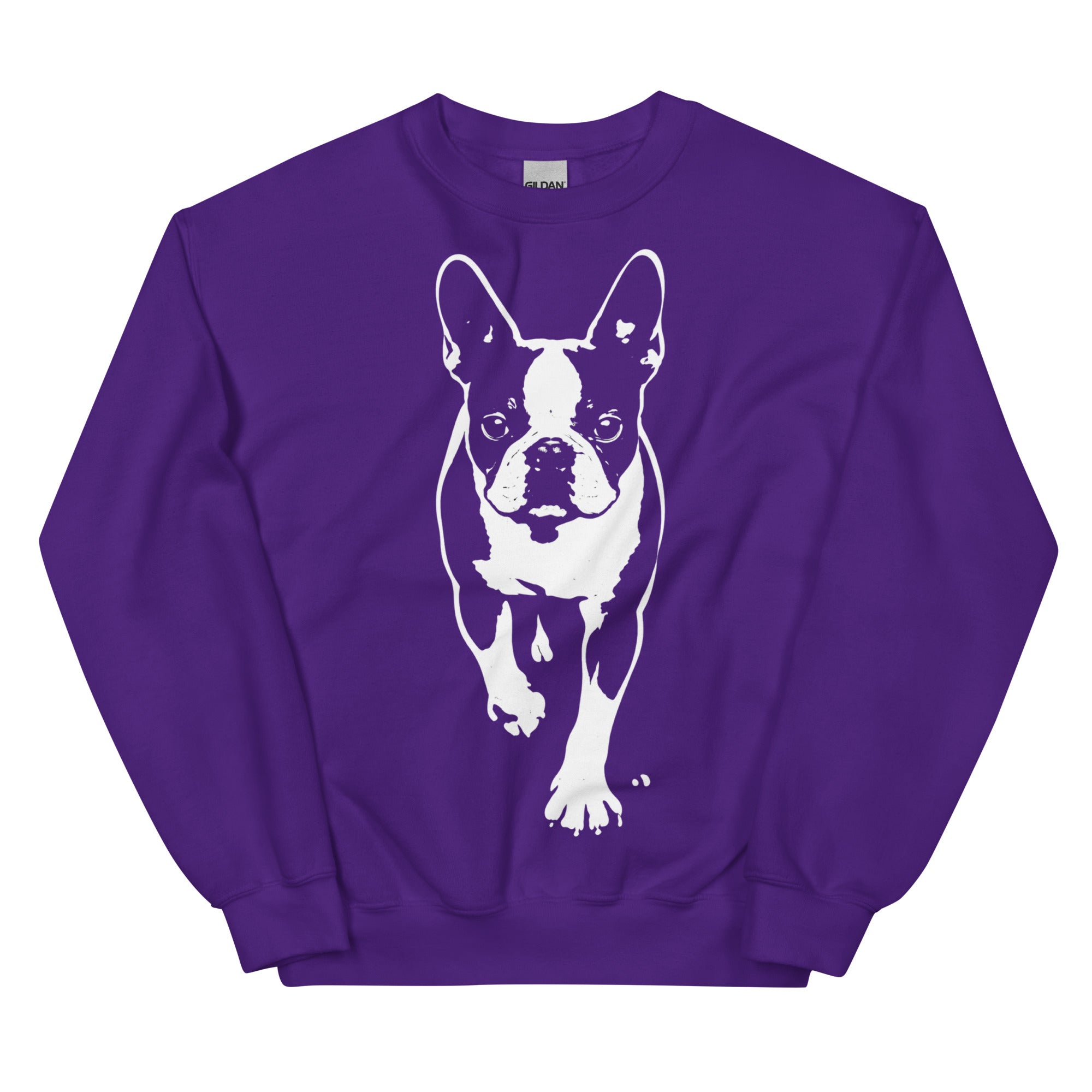 Boston Terrier Stencil Graphic – Minimalist Dog Lover Unisex Sweatshirt . Purple