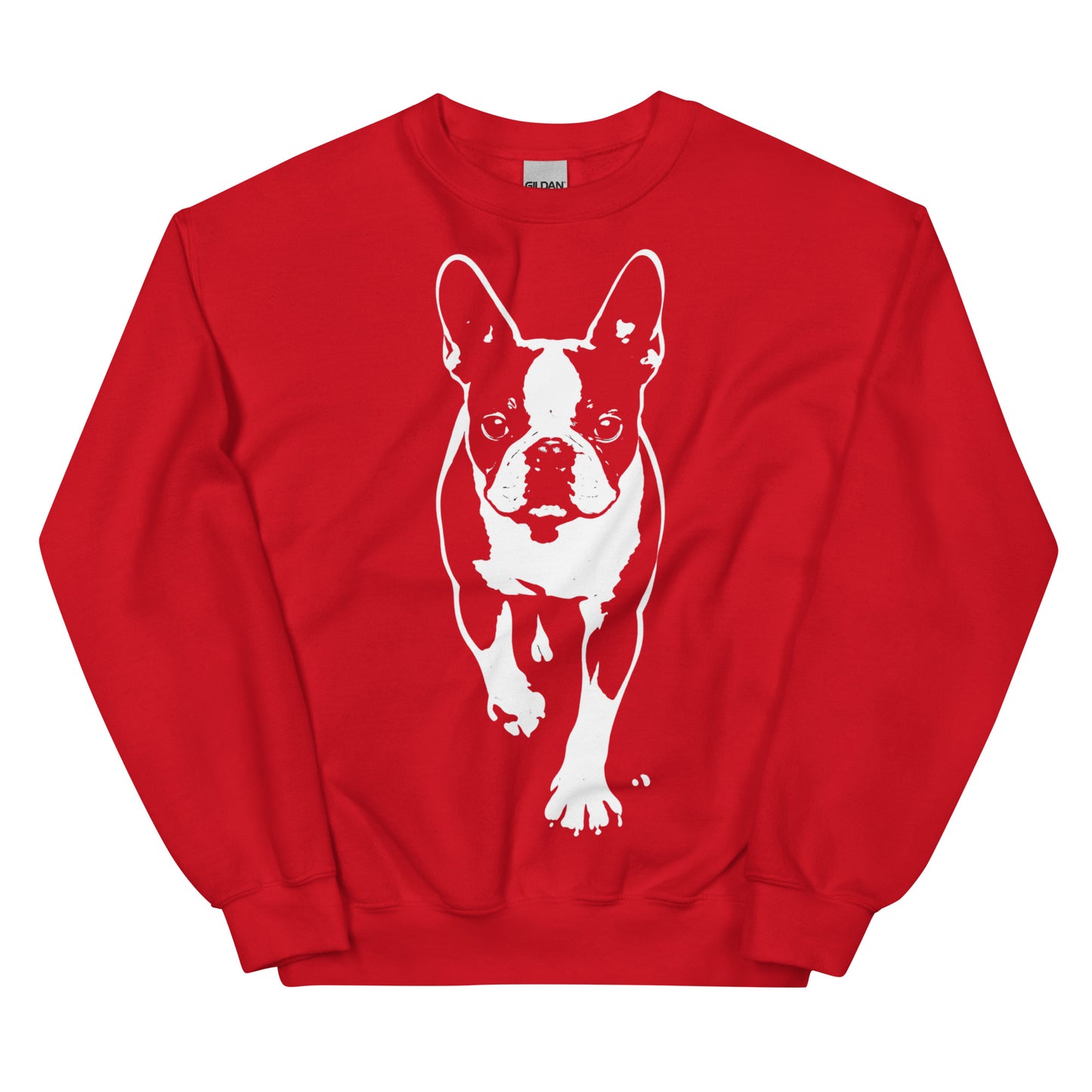 Boston Terrier Stencil Graphic – Minimalist Dog Lover Unisex Sweatshirt . Red