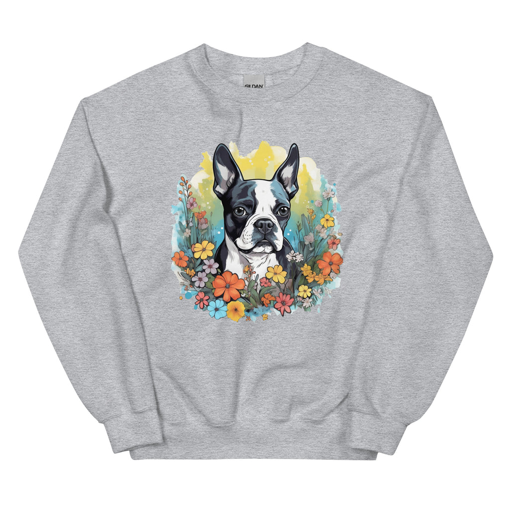 Boston Terrier Surrounded By Flowers Sweatshirt