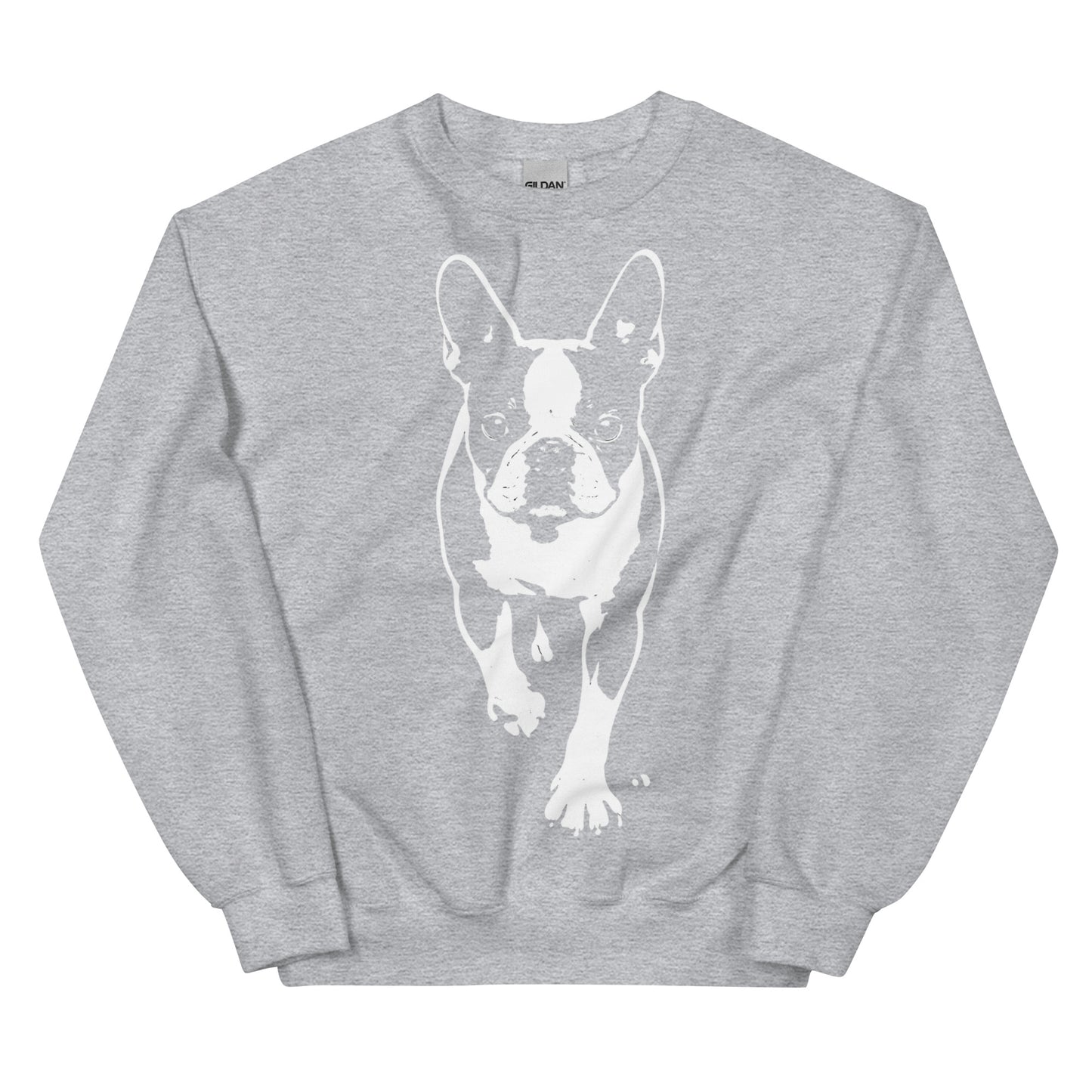 Boston Terrier Stencil Graphic – Minimalist Dog Lover Unisex Sweatshirt . Sport Grey