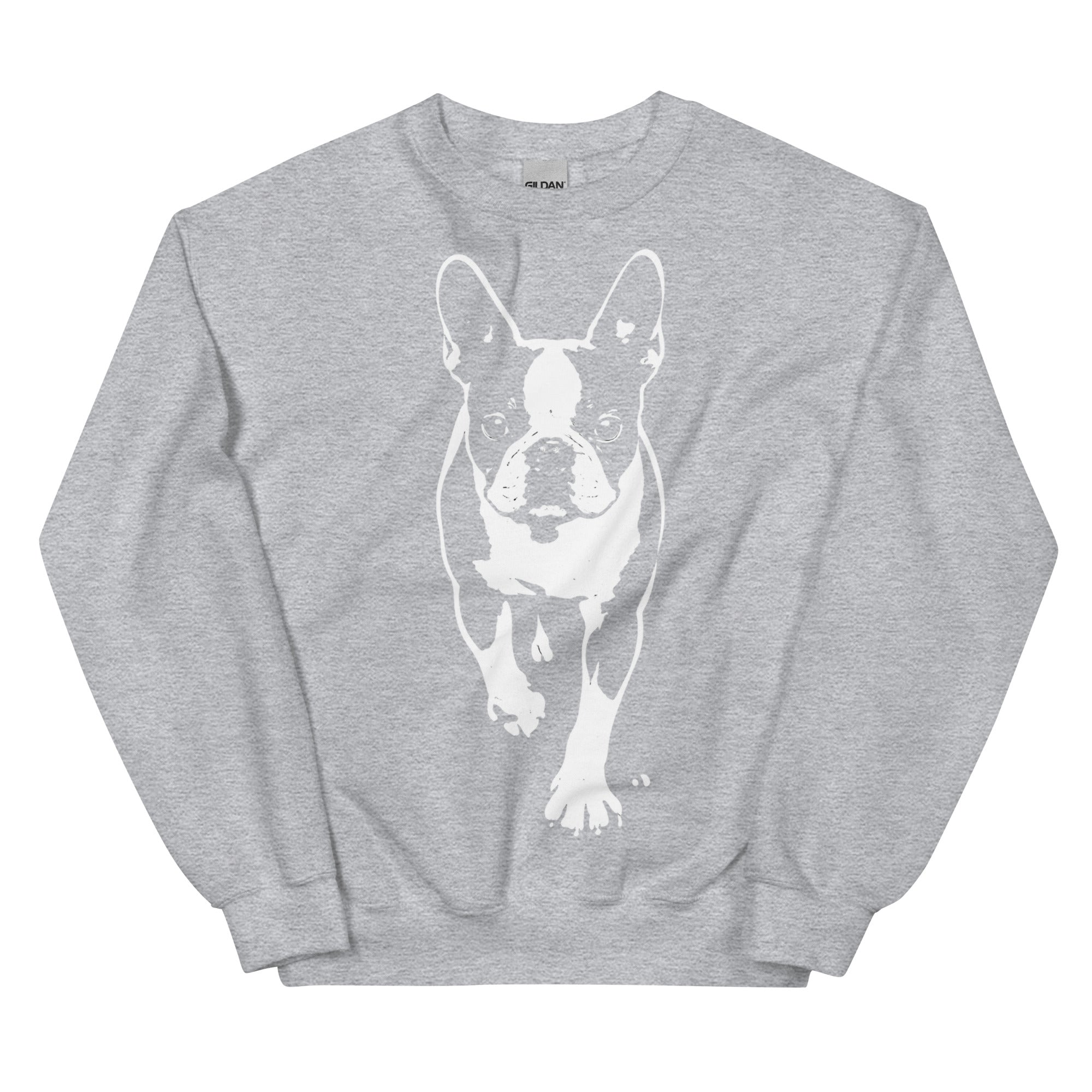 Boston Terrier Stencil Graphic – Minimalist Dog Lover Unisex Sweatshirt . Sport Grey