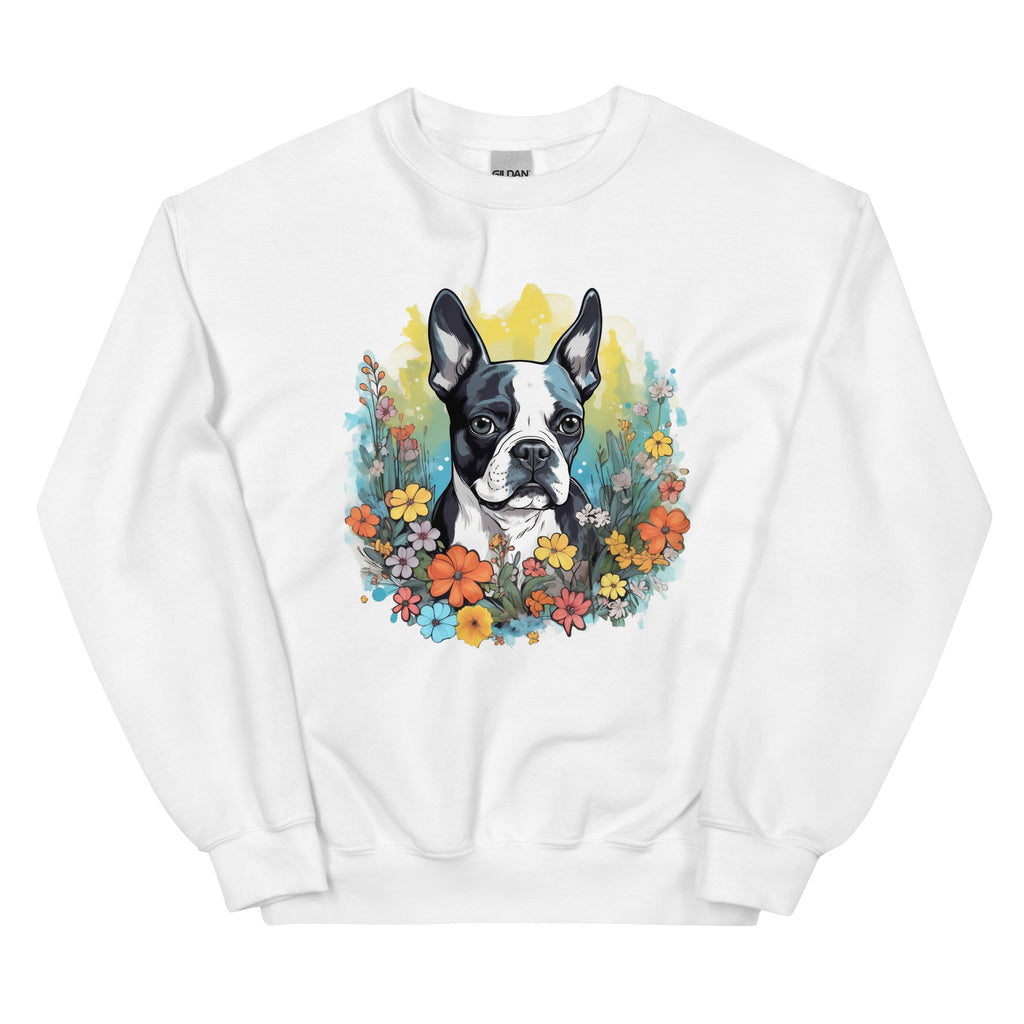 Boston Terrier Surrounded By Flowers Sweatshirt