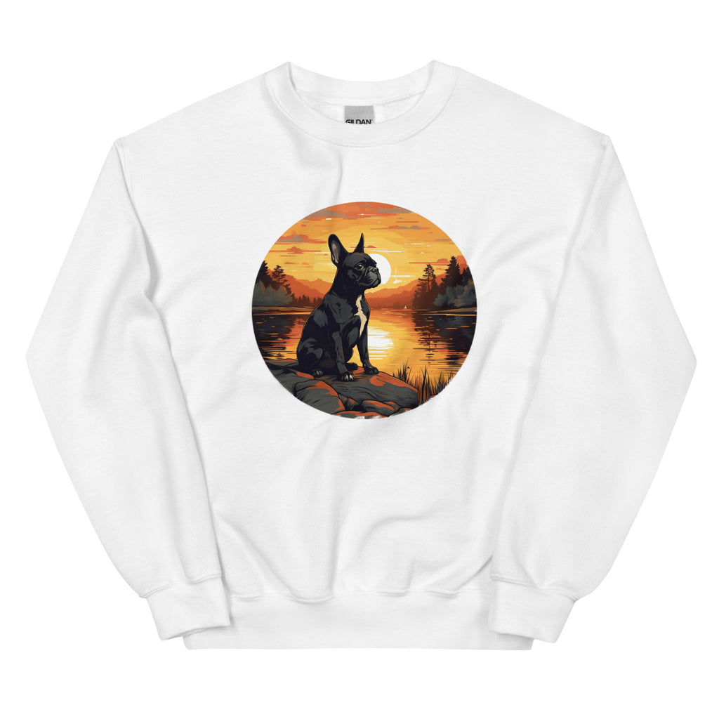 Boston Terrier Sitting By A Calm Lake Unisex Sweatshirt