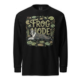 Frog Mode Boston Terrier Dog Frog Legs Garment-Dyed Heavyweight Long-Sleeve Shirt . Black