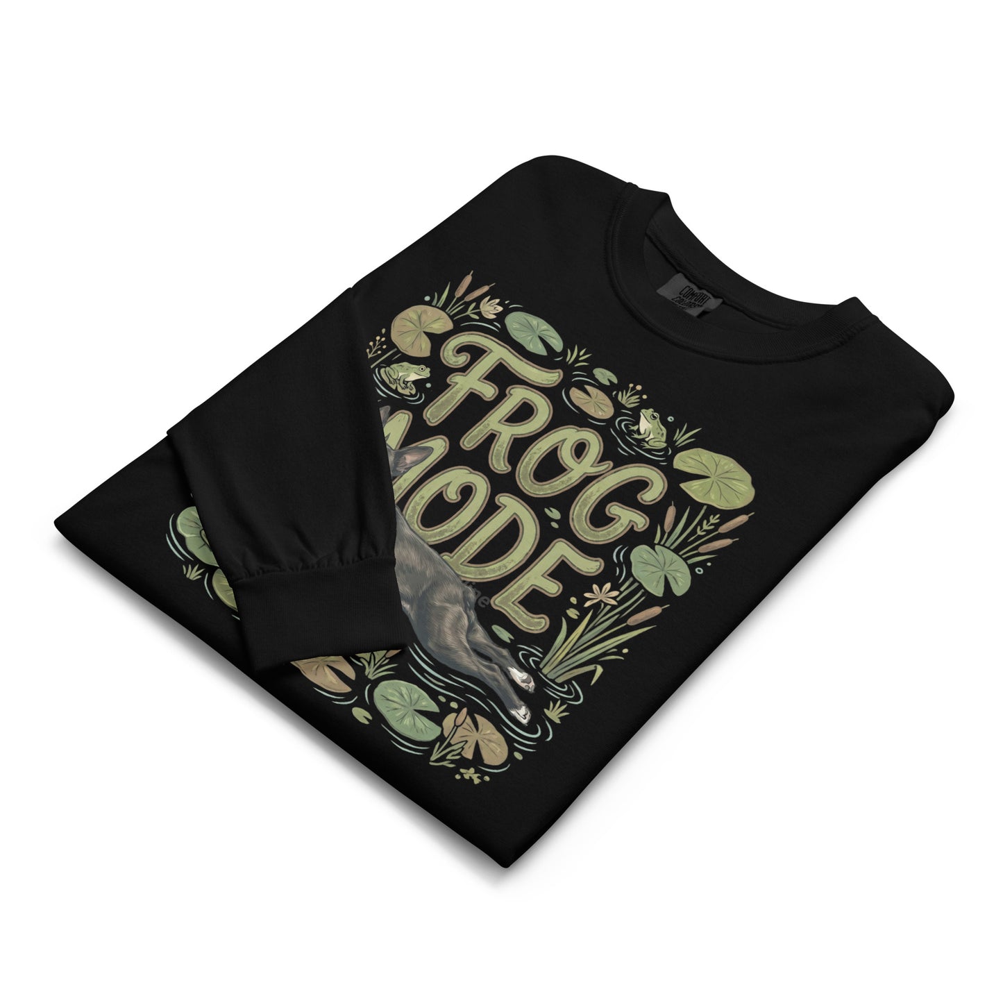 Frog Mode Boston Terrier Dog Frog Legs Garment-Dyed Heavyweight Long-Sleeve Shirt .