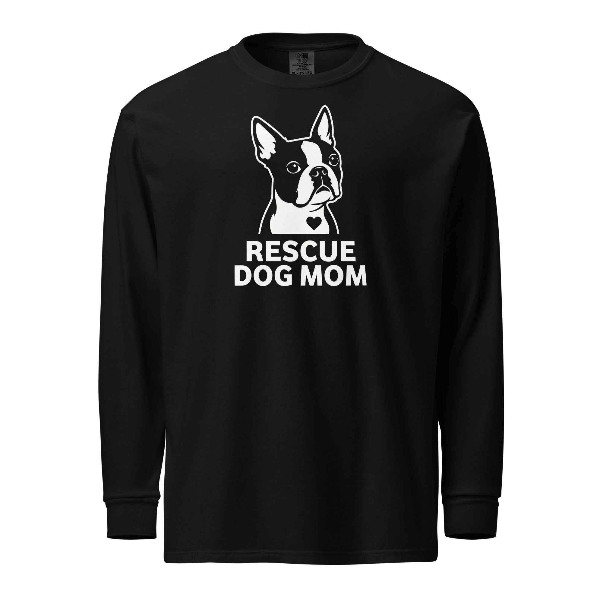 Rescue Dog Mom Garment-Dyed Heavyweight Long-Sleeve Shirt . Black