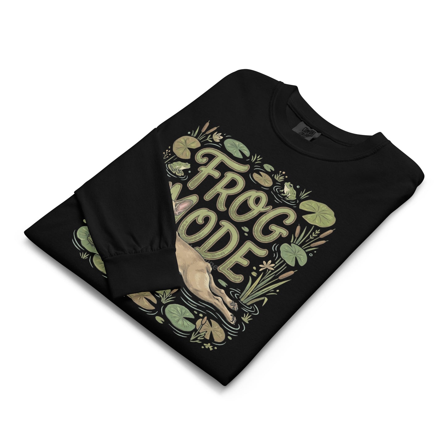 Frog Mode French Bulldog Garment-dyed Heavyweight Long-sleeve Shirt .