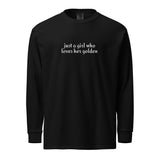 Just A Girl Who Loves Her Golden Garment-dyed Heavyweight Long-sleeve Shirt . Black