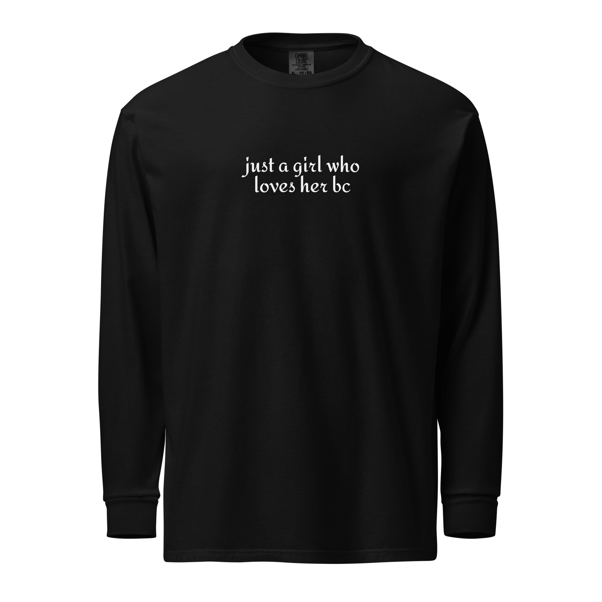 Just A Girl Who Loves Her Border Collie BC Garment-dyed Heavyweight Long-sleeve Shirt . Black