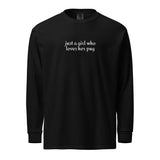 Just A Girl Who Loves Her Pug Garment-dyed Heavyweight Long-sleeve Shirt . Black