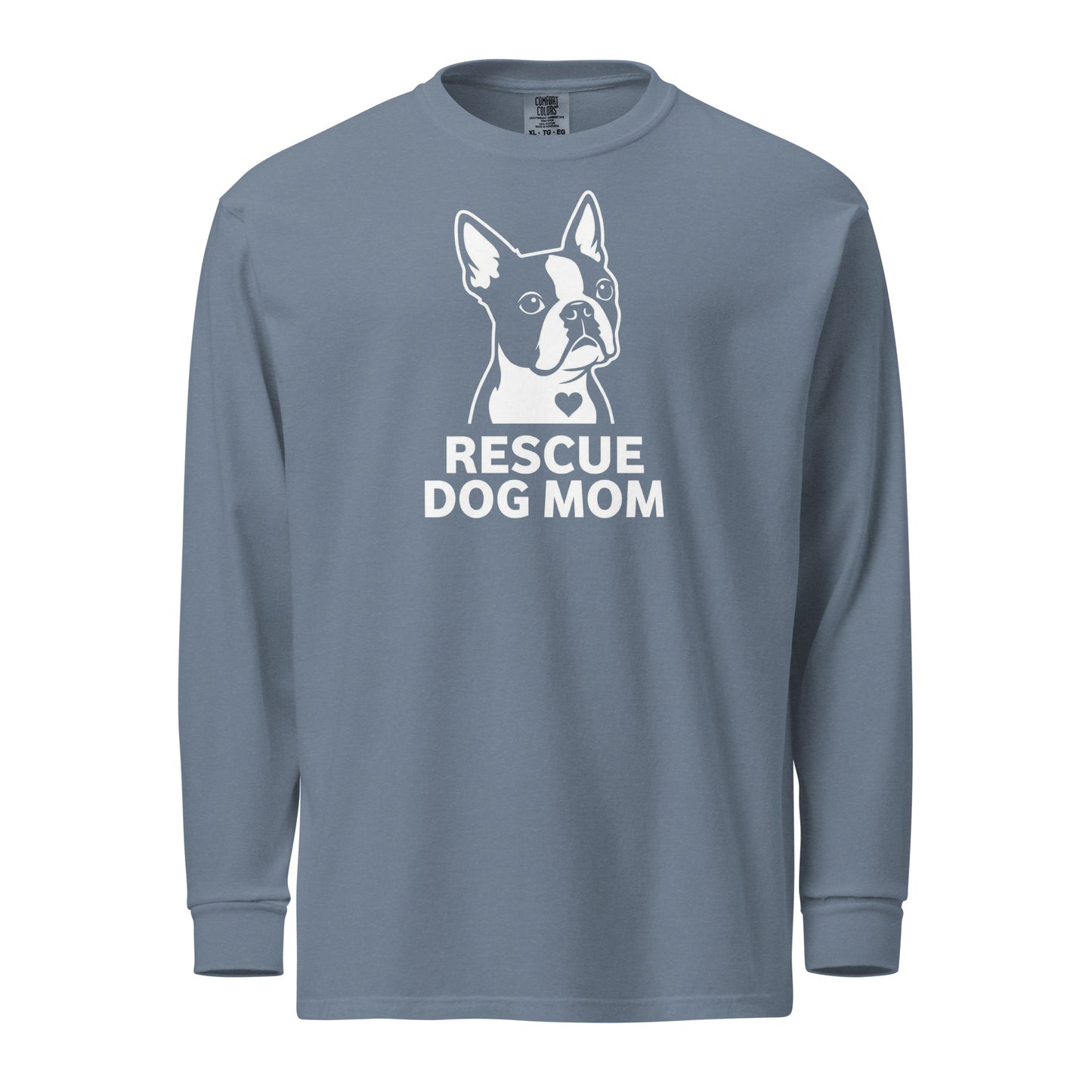 Rescue Dog Mom Garment-Dyed Heavyweight Long-Sleeve Shirt . Blue Jean