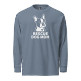 Rescue Dog Mom Garment-Dyed Heavyweight Long-Sleeve Shirt . Blue Jean
