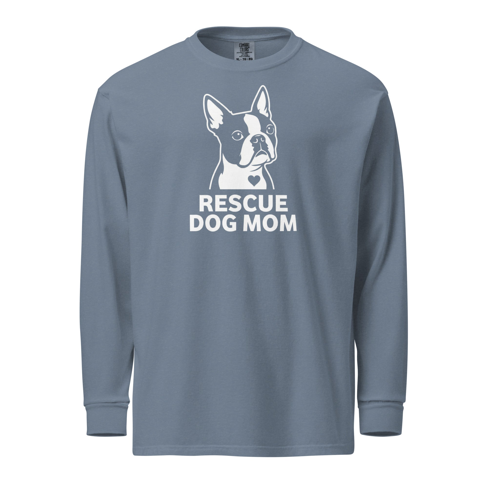 Rescue Dog Mom Garment-Dyed Heavyweight Long-Sleeve Shirt . Blue Jean