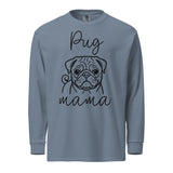 Pug Mama Mode Garment-dyed Heavyweight Long-Sleeve Shirt . Blue Jean