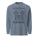 Golden Retriever Mama Mode Garment-dyed Heavyweight Long-sleeve Shirt . Blue Jean