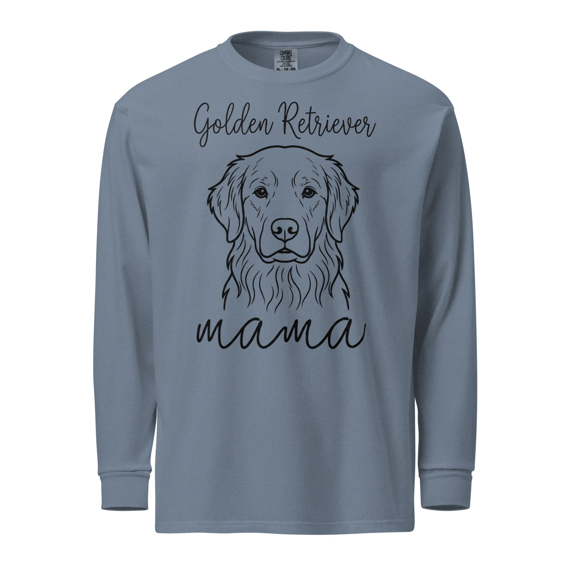 Golden Retriever Mama Mode Garment-dyed Heavyweight Long-sleeve Shirt . Blue Jean