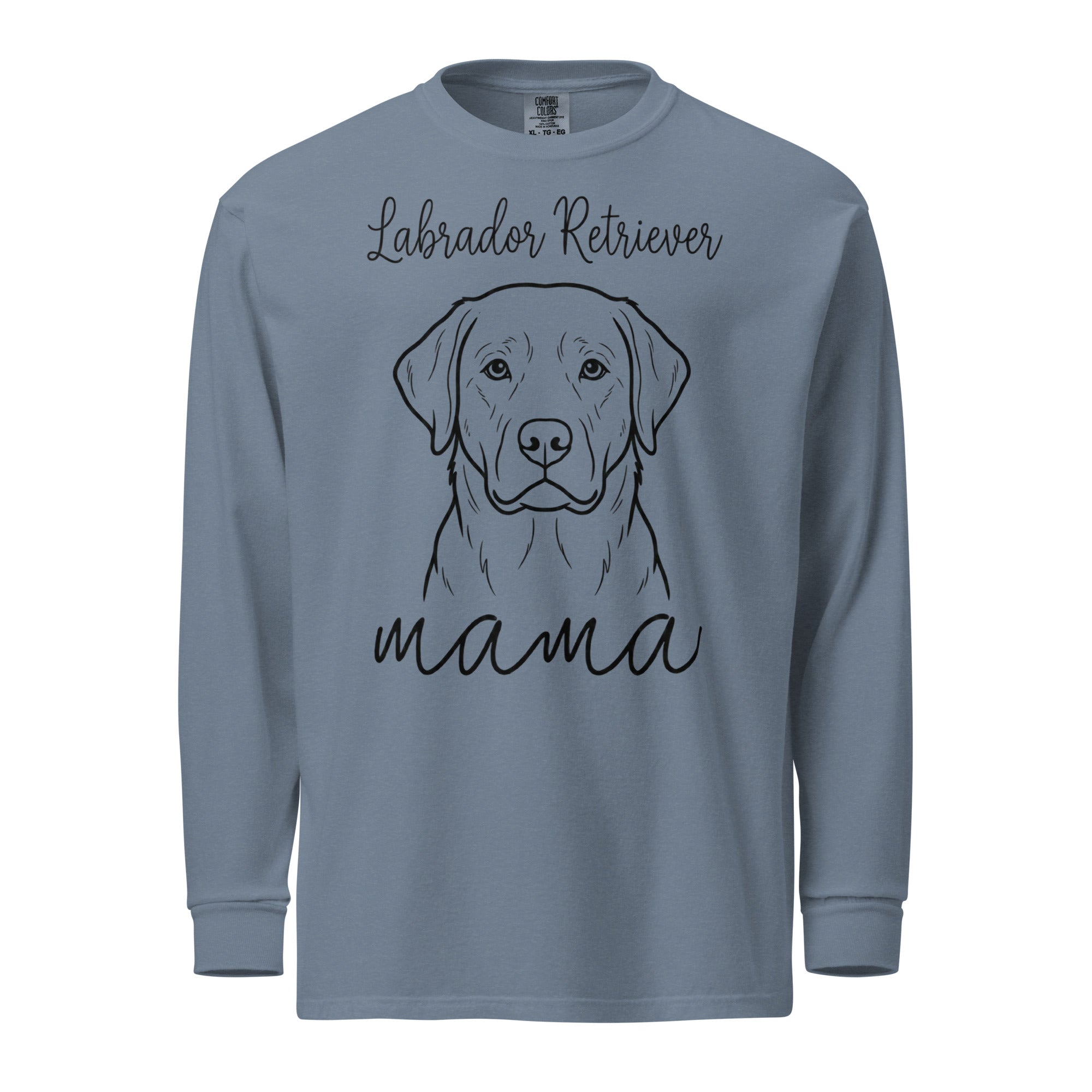 Labrador Retriever Mama Mode Garment-dyed Heavyweight Long-sleeve Shirt . Blue Jean