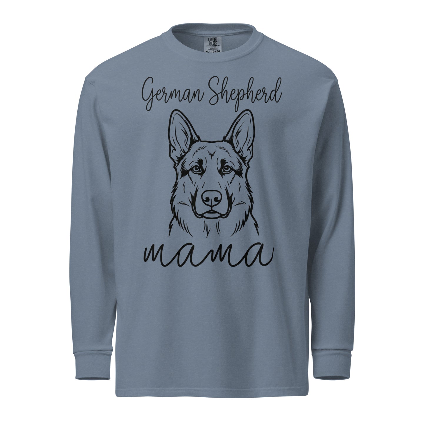 German Shepherd Mama Mode Garment-dyed Heavyweight Long-sleeve Shirt . Blue Jean