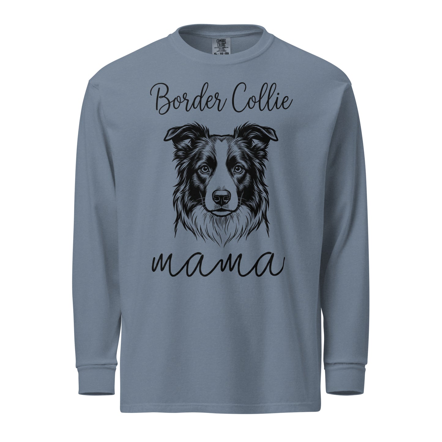 Border Collie Mama Mode Garment-dyed Heavyweight Long-sleeve Shirt . Blue Jean