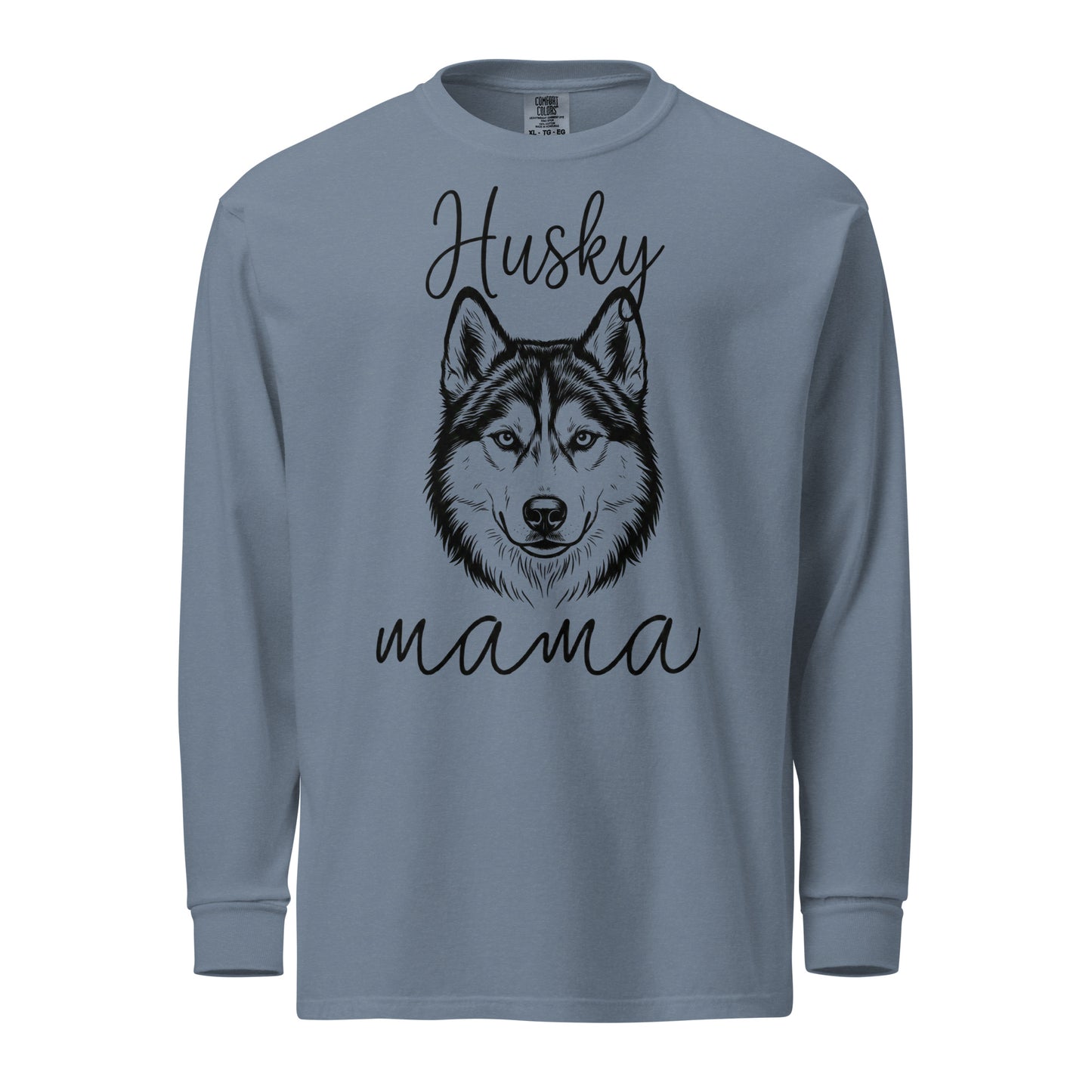 Husky Mama Mode Garment-dyed Heavyweight Long-sleeve Shirt . Blue Jean