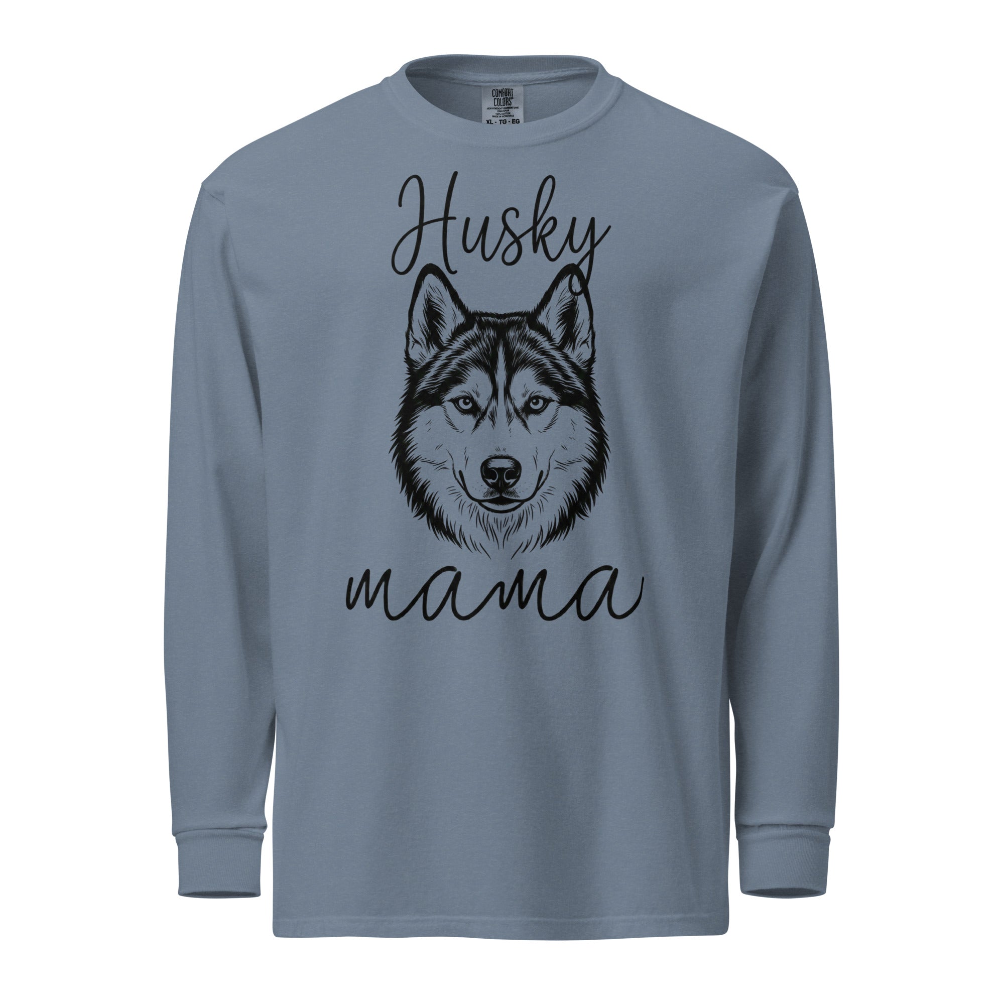 Husky Mama Mode Garment-dyed Heavyweight Long-sleeve Shirt . Blue Jean