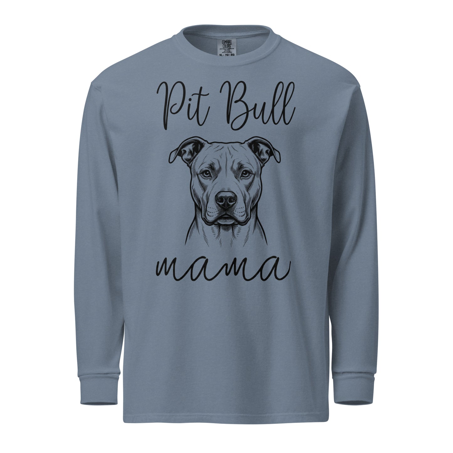 Pit Bull Mama Mode Garment-dyed Heavyweight Long-sleeve Shirt . Blue Jean