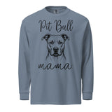 Pit Bull Mama Mode Garment-dyed Heavyweight Long-sleeve Shirt . Blue Jean