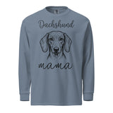 Dachshund Mama Mode Garment-dyed Heavyweight Long-sleeve Shirt . Blue Jean