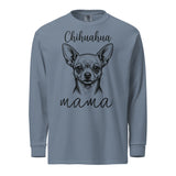 Chihuahua Mama Mode Garment-dyed Heavyweight Long-sleeve Shirt . Blue Jean
