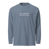 Just A Girl Who Loves Her Boxer Garment-dyed Heavyweight Long-sleeve Shirt . Blue Jean