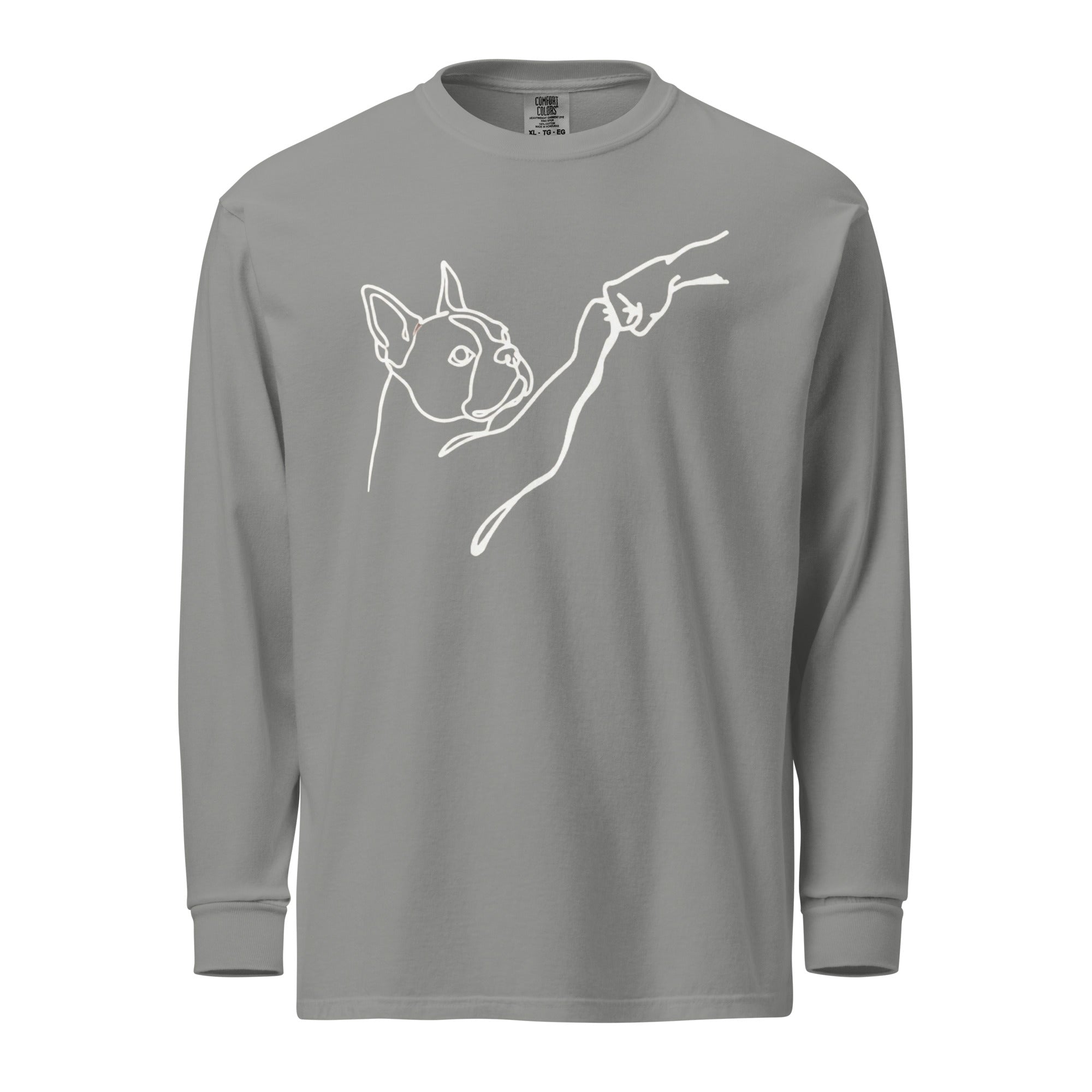 Dog Fist Bump Garment-Dyed Heavyweight Long-Sleeve Shirt . Grey