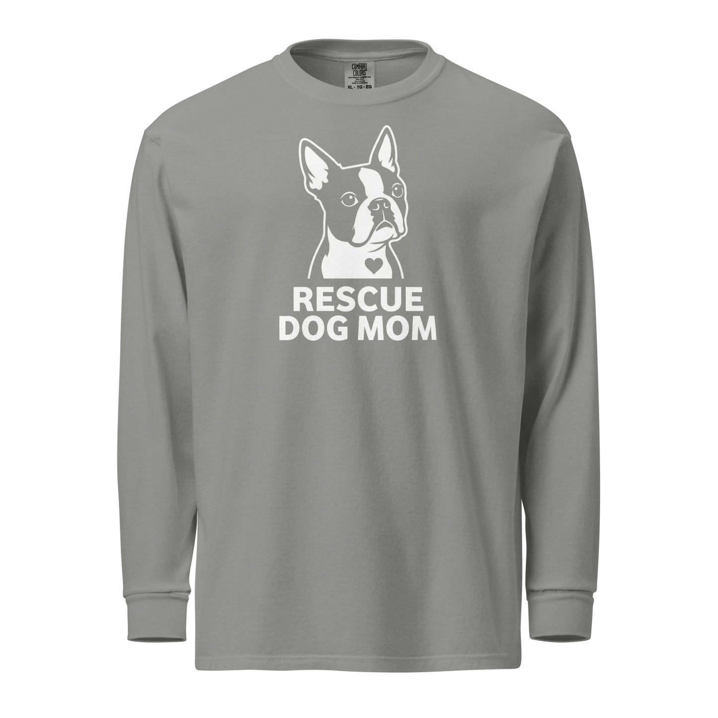 Rescue Dog Mom Garment-Dyed Heavyweight Long-Sleeve Shirt . Grey