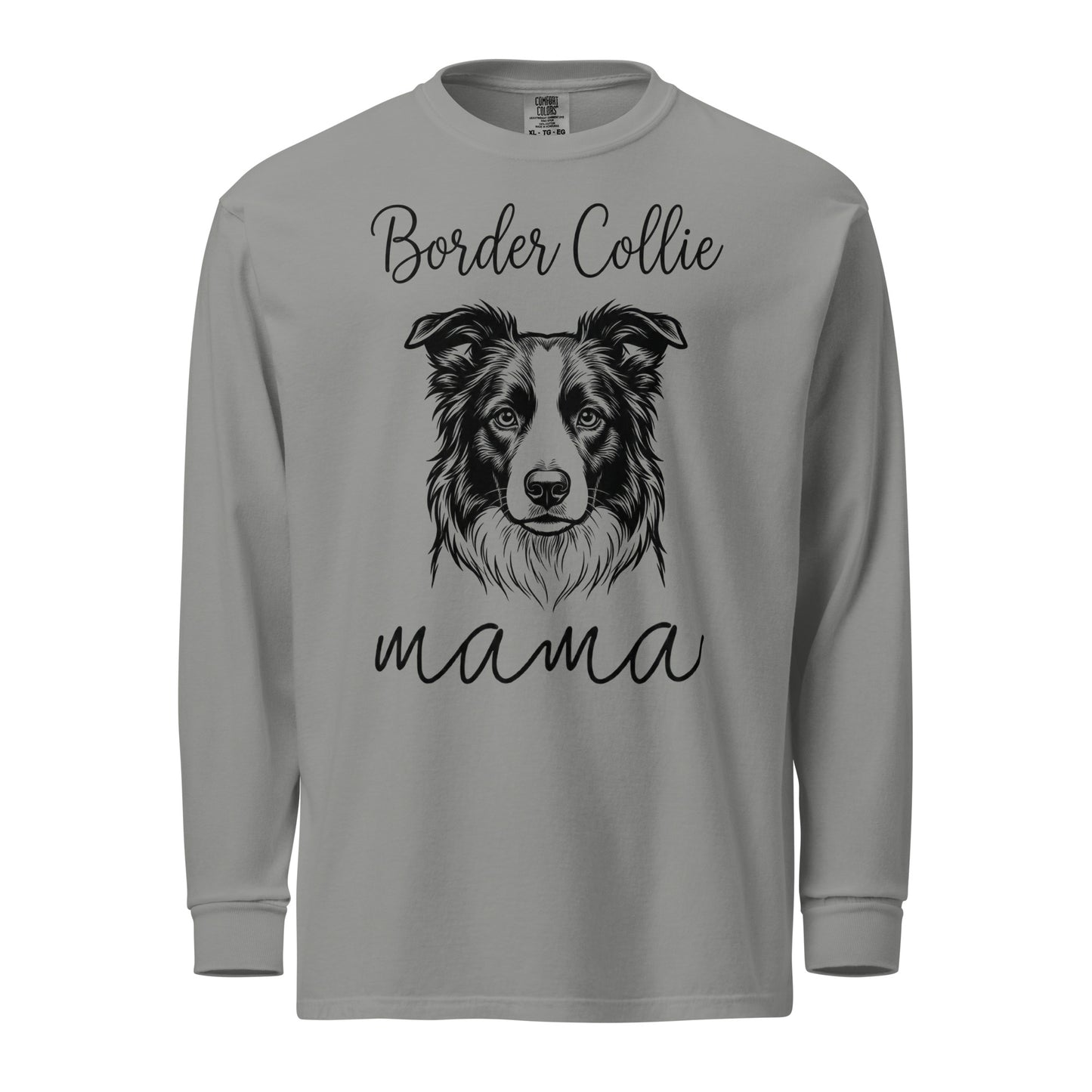Border Collie Mama Mode Garment-dyed Heavyweight Long-sleeve Shirt . Grey