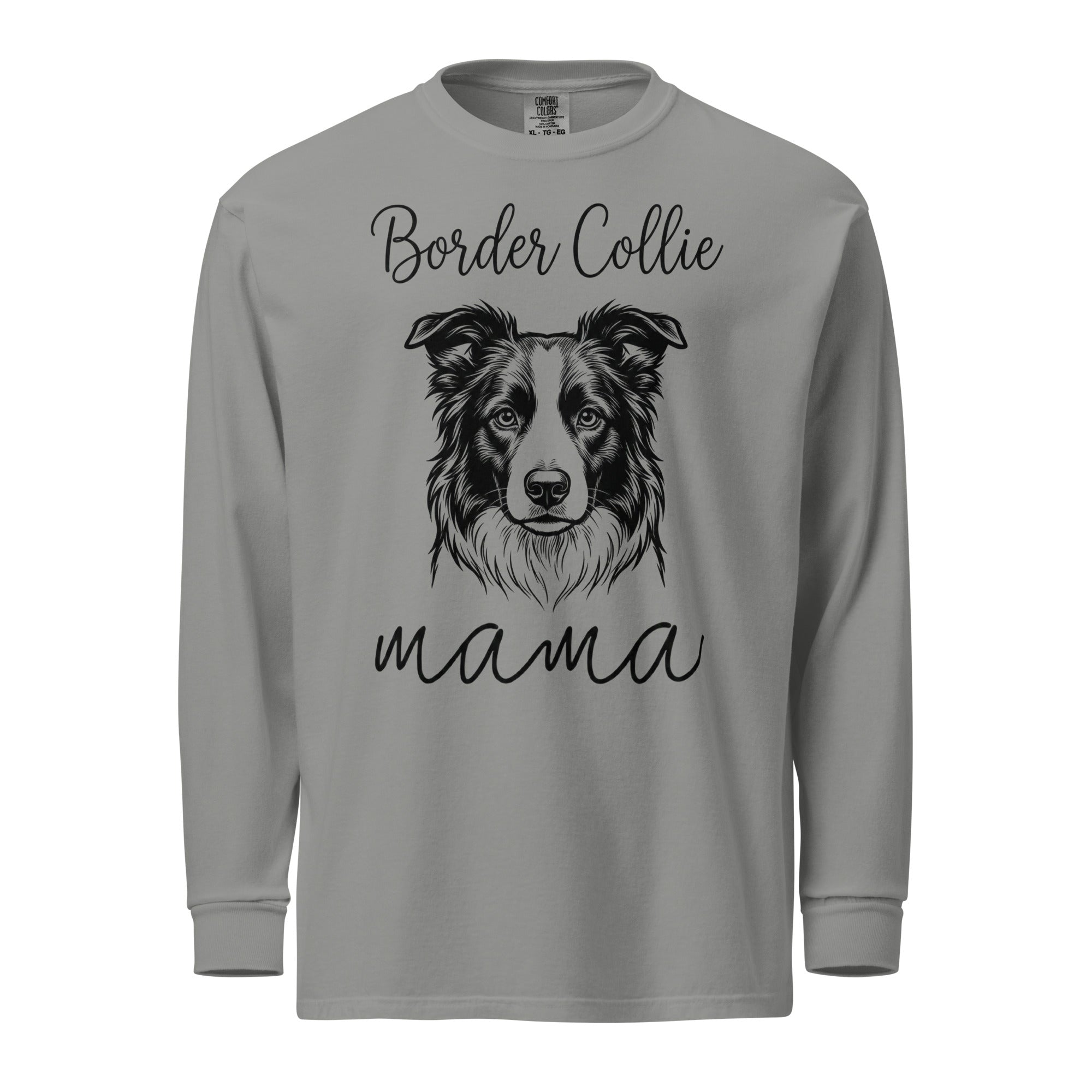 Border Collie Mama Mode Garment-dyed Heavyweight Long-sleeve Shirt . Grey