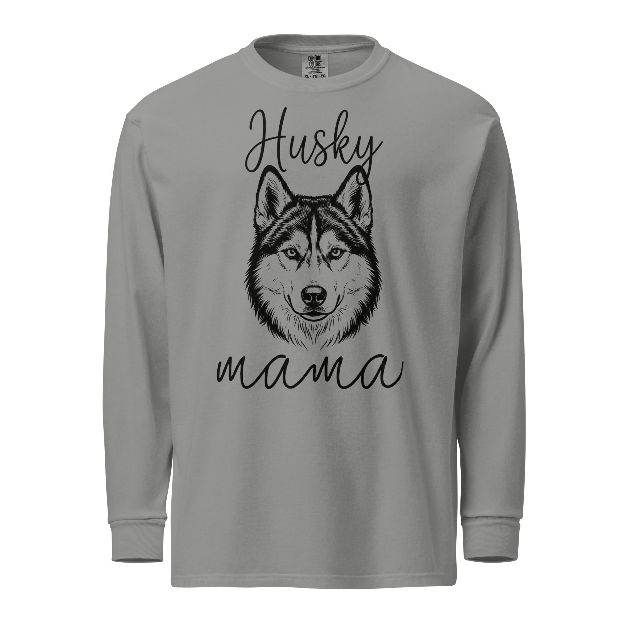 Husky Mama Mode Garment-dyed Heavyweight Long-sleeve Shirt . Grey
