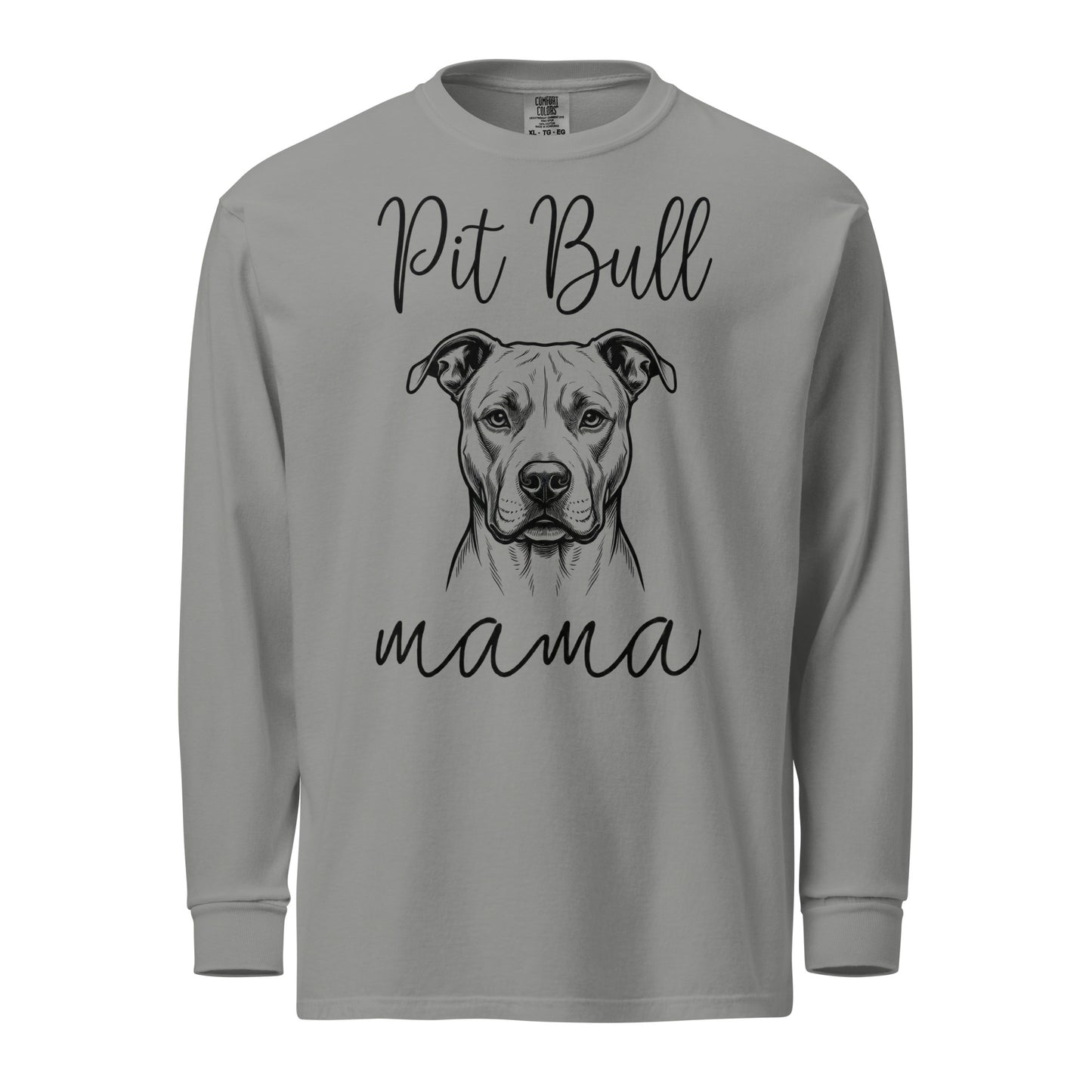 Pit Bull Mama Mode Garment-dyed Heavyweight Long-sleeve Shirt . Grey