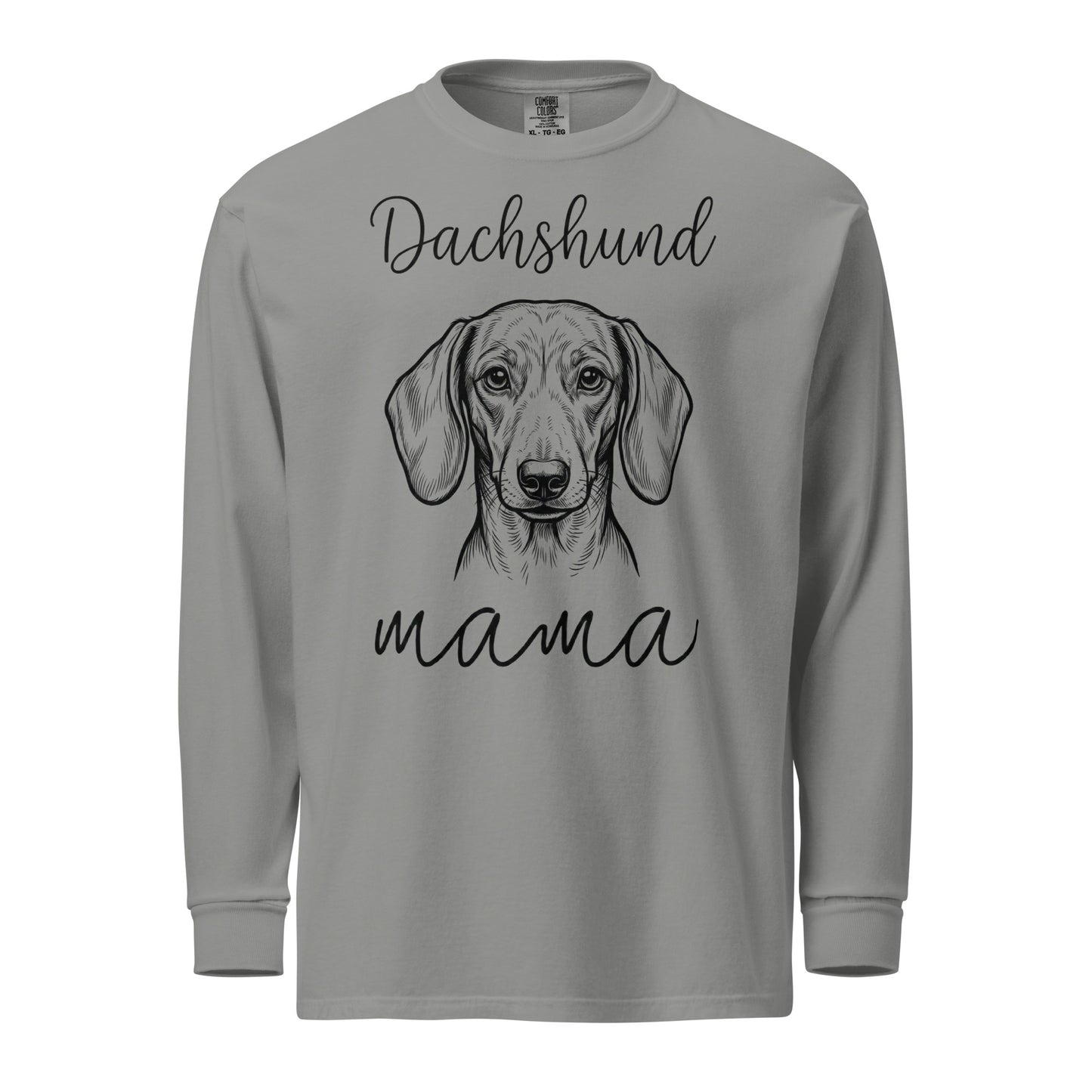 Dachshund Mama Mode Garment-dyed Heavyweight Long-sleeve Shirt . Grey