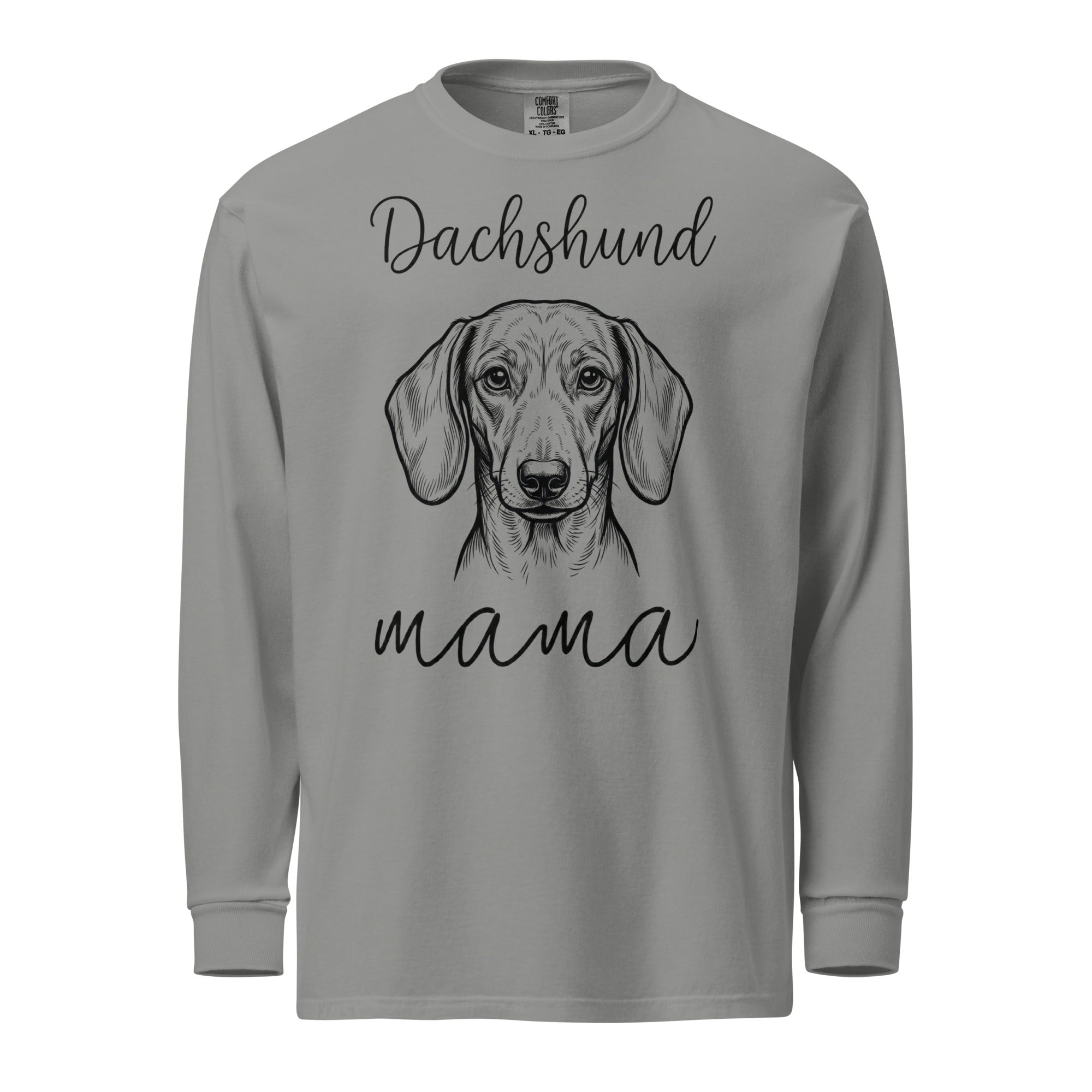 Dachshund Mama Mode Garment-dyed Heavyweight Long-sleeve Shirt . Grey
