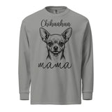 Chihuahua Mama Mode Garment-dyed Heavyweight Long-sleeve Shirt . Grey