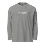 Just A Girl Who Loves Her Bulldog Garment-dyed Heavyweight Long-sleeve Shirt . Grey