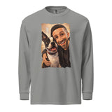 Custom Caricature Dog And Owner Portrait Garment-dyed Heavyweight Long-sleeve Shirt . Grey