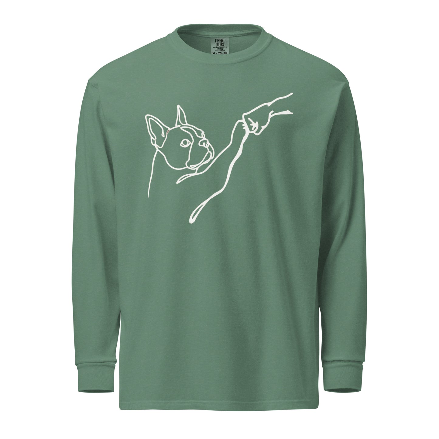 Dog Fist Bump Garment-Dyed Heavyweight Long-Sleeve Shirt . Light Green