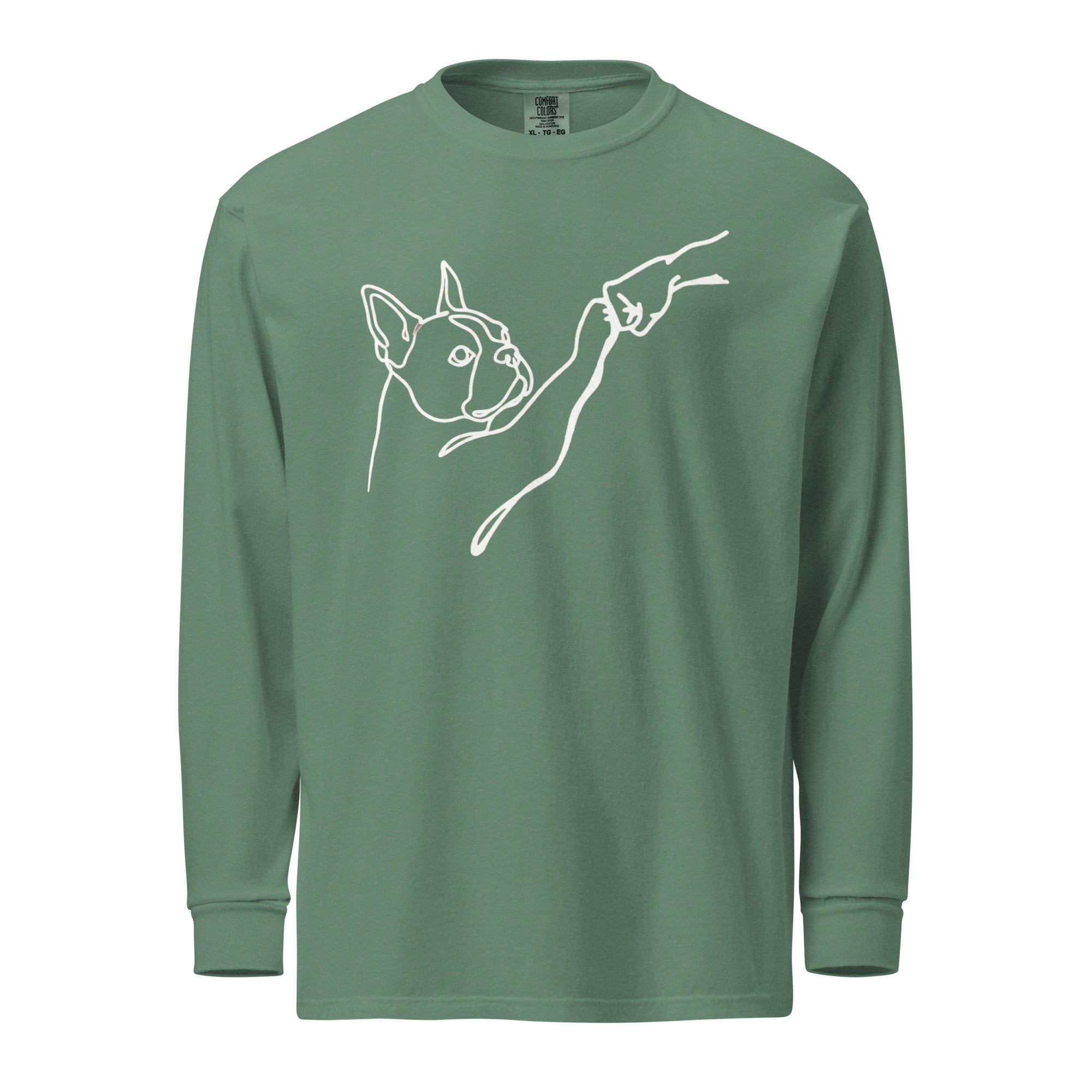 Dog Fist Bump Garment-Dyed Heavyweight Long-Sleeve Shirt . Light Green