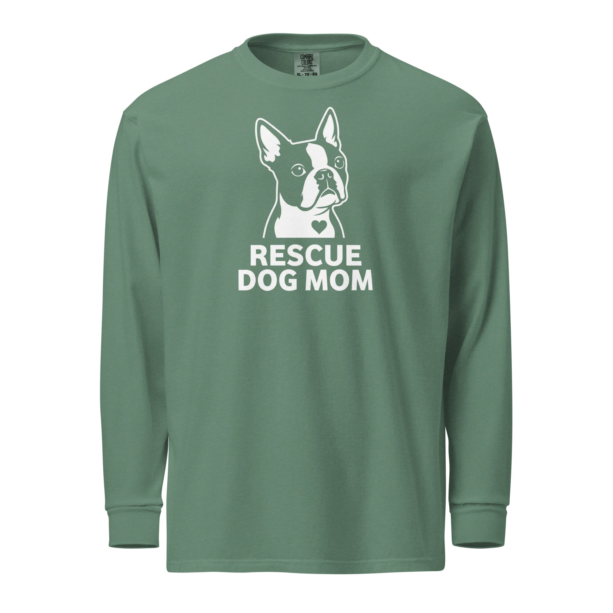 Rescue Dog Mom Garment-Dyed Heavyweight Long-Sleeve Shirt . Light Green