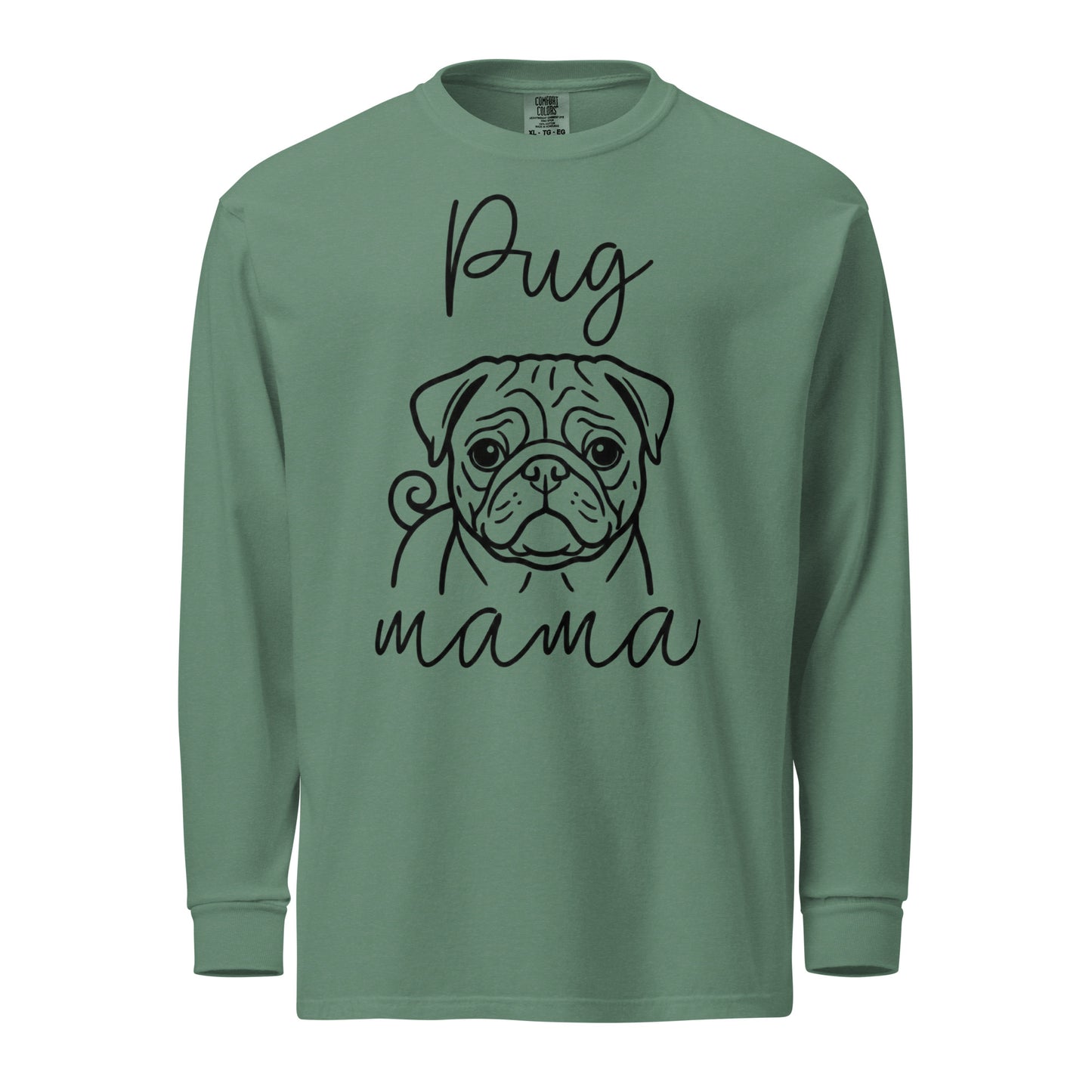 Pug Mama Mode Garment-dyed Heavyweight Long-Sleeve Shirt . Light Green