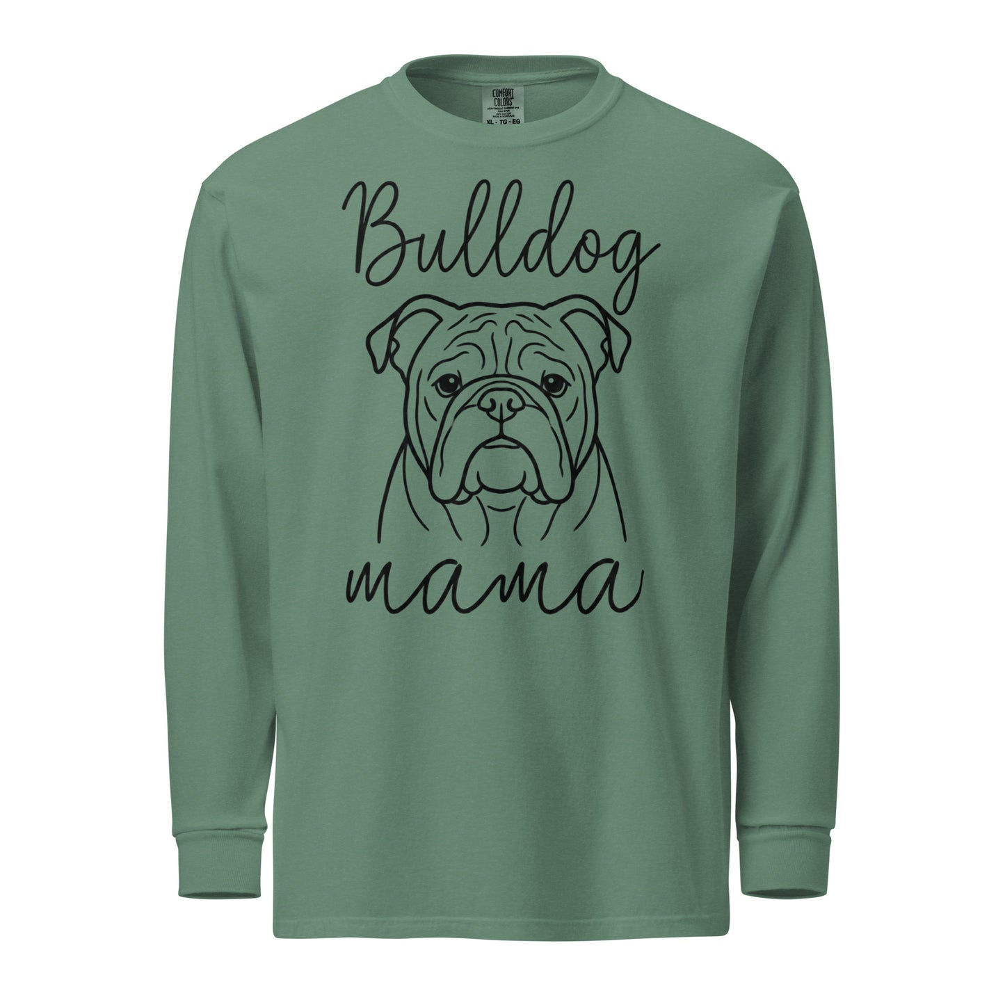 English Bulldog Mama Mode Garment-dyed Heavyweight Long-sleeve Shirt . Light Green