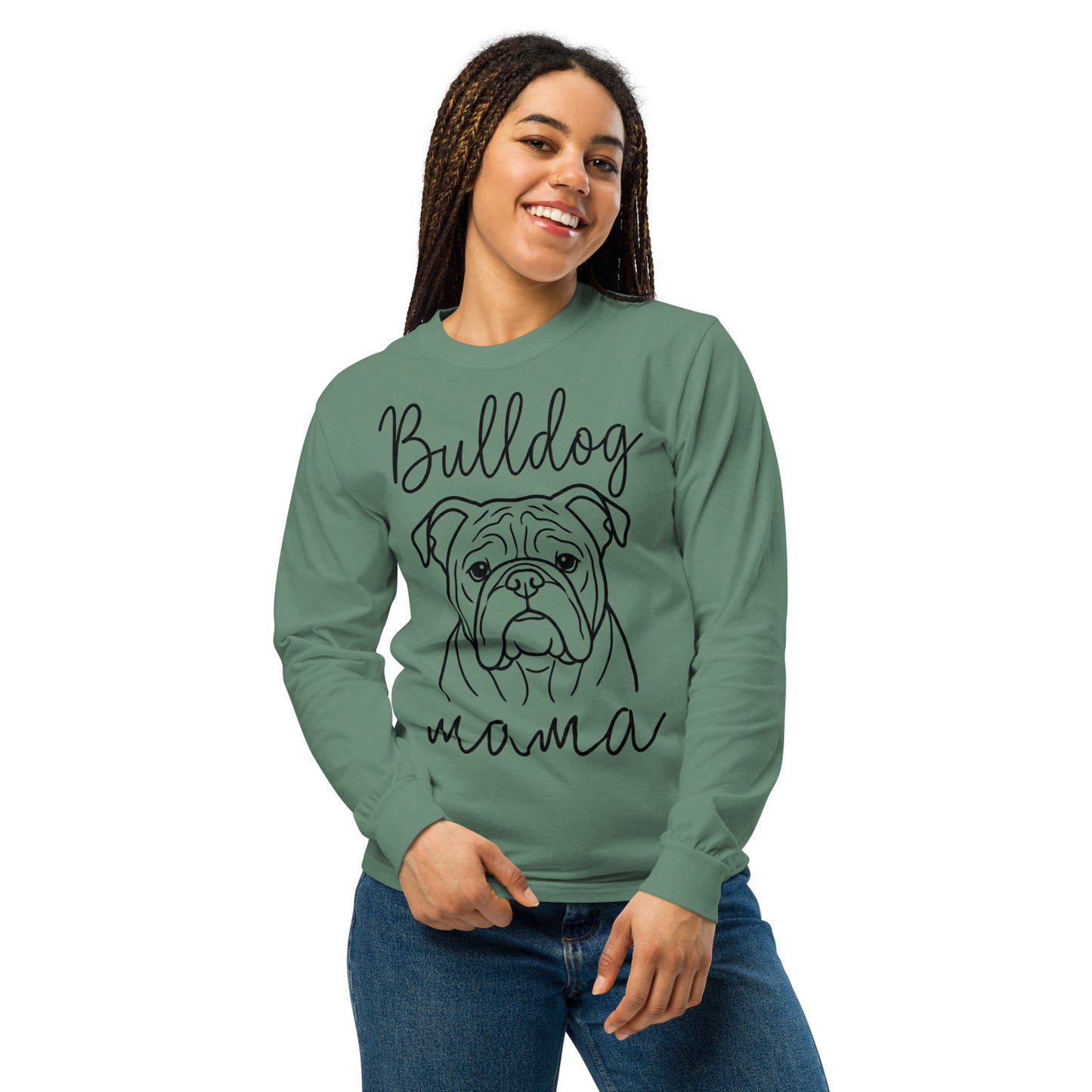 English Bulldog Mama Mode Garment-dyed Heavyweight Long-sleeve Shirt .