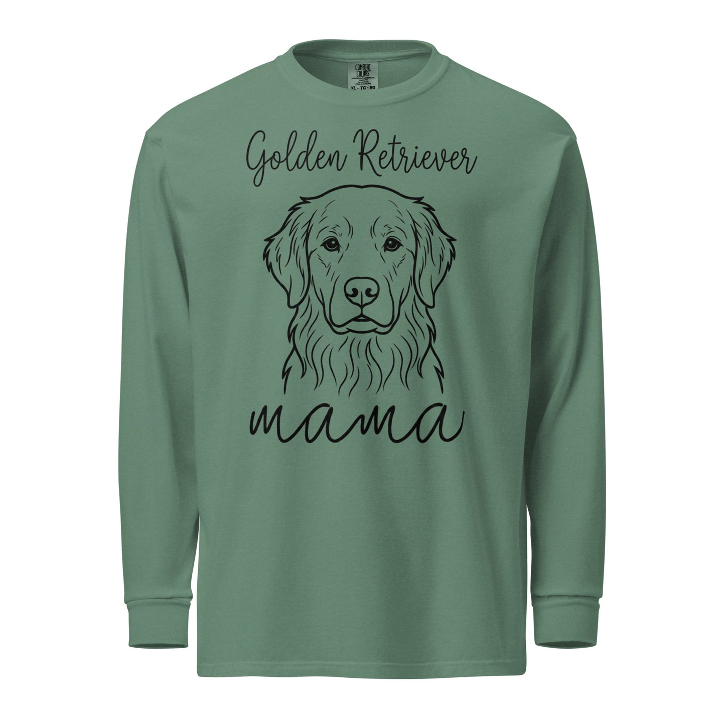 Golden Retriever Mama Mode Garment-dyed Heavyweight Long-sleeve Shirt . Light Green