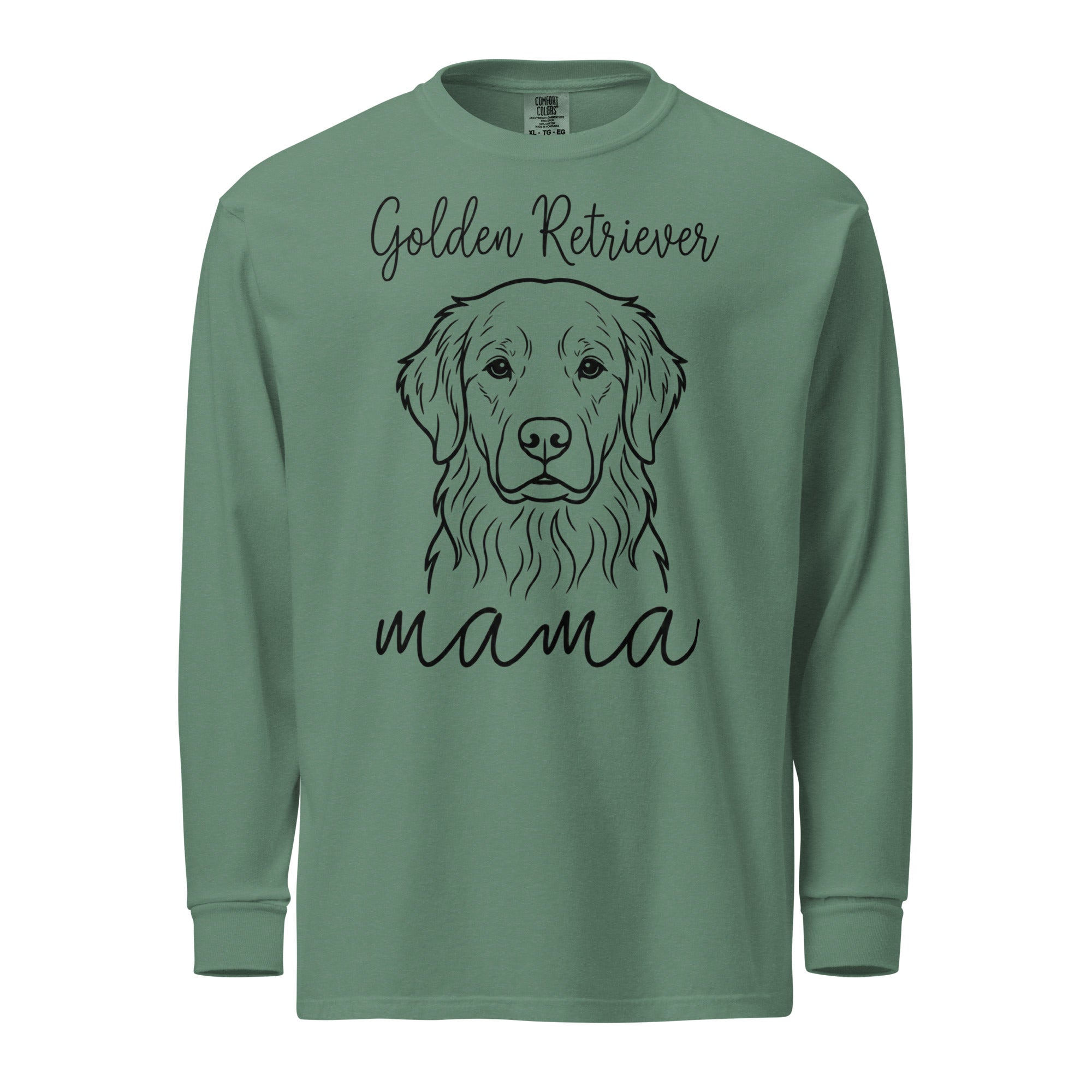 Golden Retriever Mama Mode Garment-dyed Heavyweight Long-sleeve Shirt . Light Green